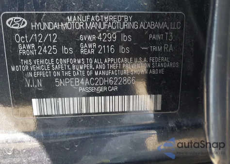 2013 Hyundai Sonata Gls from USA, damaged, VIN 5NPEB4AC2DH622866